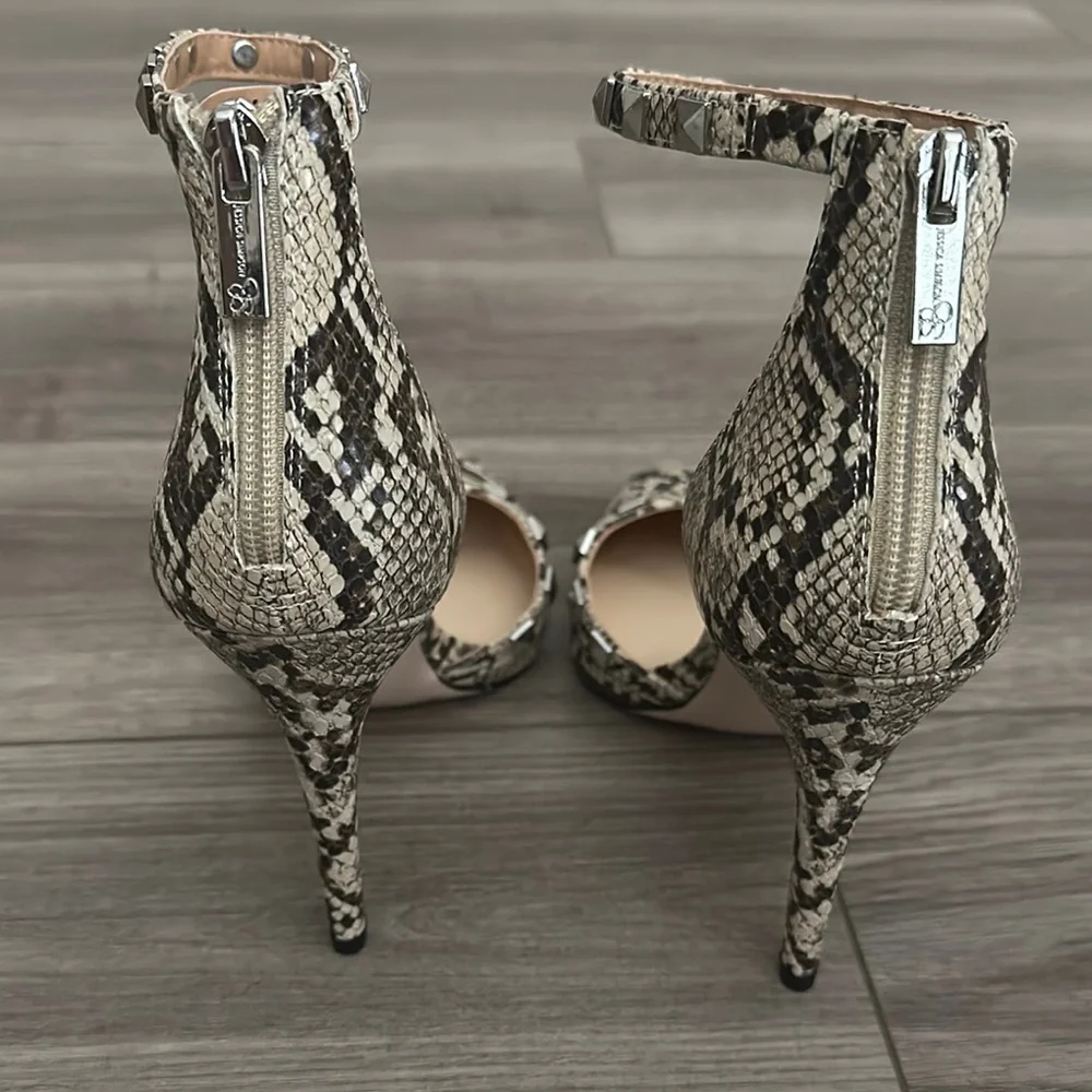Jessica Simpson Elegant Black and White Stiletto Heels with Ankle Strap - Picture 5 of 9